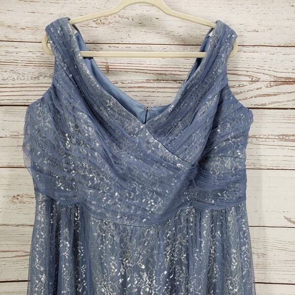 Dessy Collection Vivian Diamond Women's Tulle Lace Off Shoulder Dress Size 26 - Picture 2 of 14